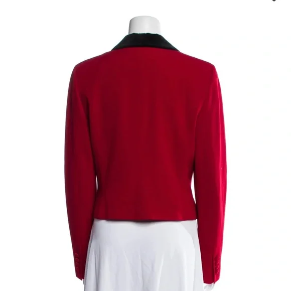 RALPH LAUREN Velvet-Trim Wool Twill Cropped Blazer - Picture 2 of 5